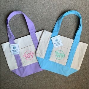 NWT Trader Joe’s Mini Pastel Tote Bags, 2 Colors: Baby Blue, Purple (Lavender)
